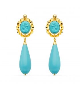 Orecchini pendenti con turchese a goccia, modello Marisol in oro 18kt 47mm
