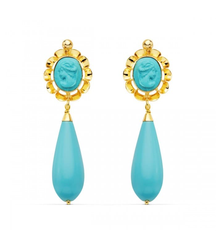 Boucles d'oreilles Pendantes Marisol Turquoise Or 18K 47mm