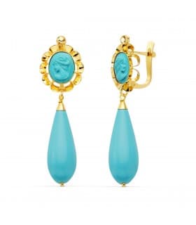 Orecchini pendenti con turchese a goccia, modello Marisol in oro 18kt 47mm