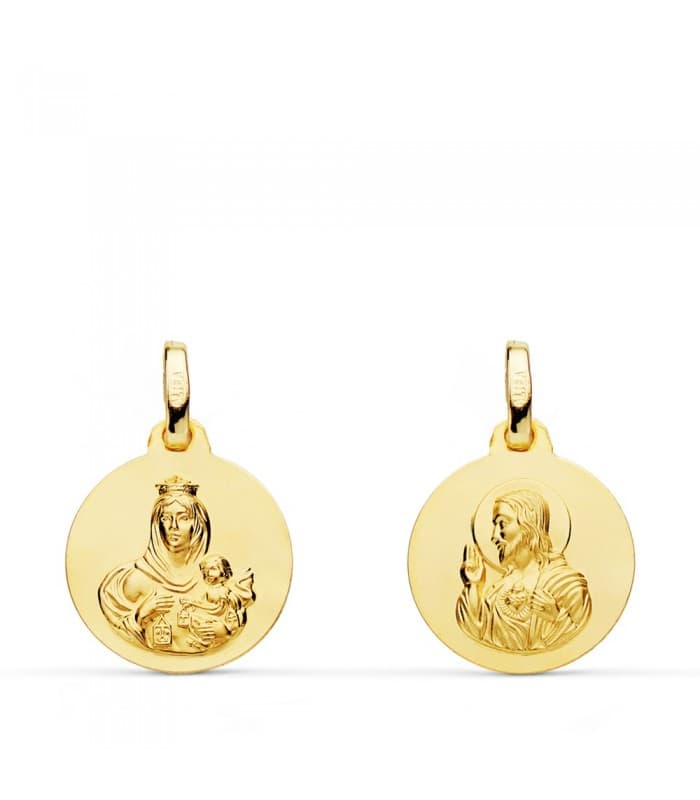 Escapulario Virgen del Carmen y Corazón de Jesús 16 MM 18 K
