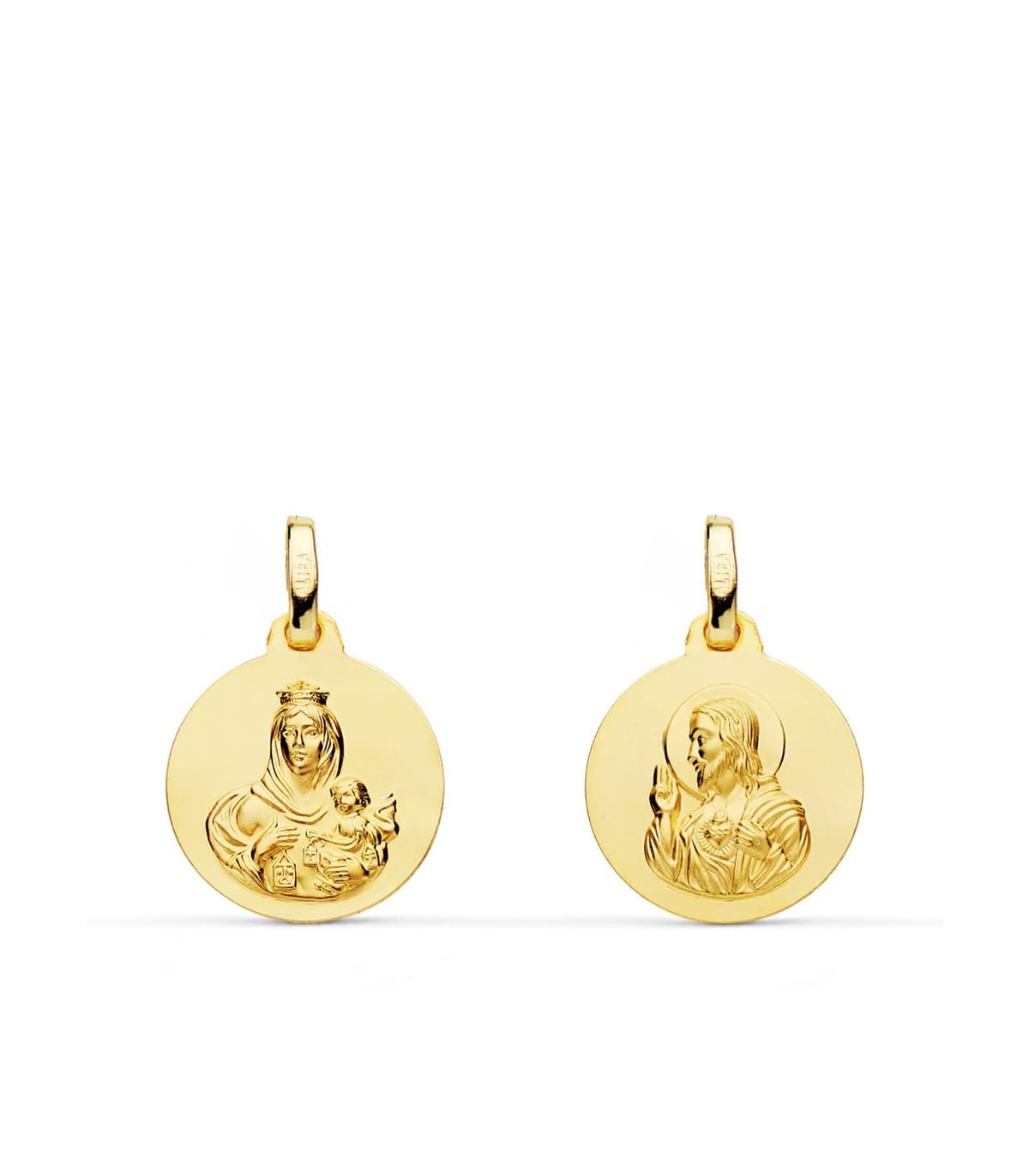 Escapulario Virgen del Carmen y Corazón de Jesús 16 MM 18 K