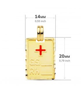 Placa RH ORO AMARILLO 18 KILATES GRABADO JOYA PERSONALIZADA GRUPO SANGUÍNEO