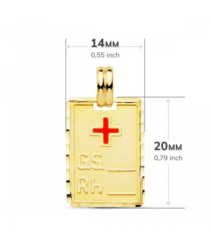 Placa RH ORO AMARILLO 18 KILATES GRABADO JOYA PERSONALIZADA GRUPO SANGUÍNEO