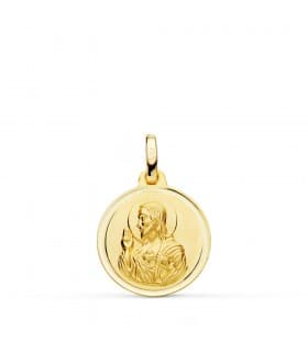 Medalla religiosa Corazón de Jesús bisel 16 mm colgante oro 18k