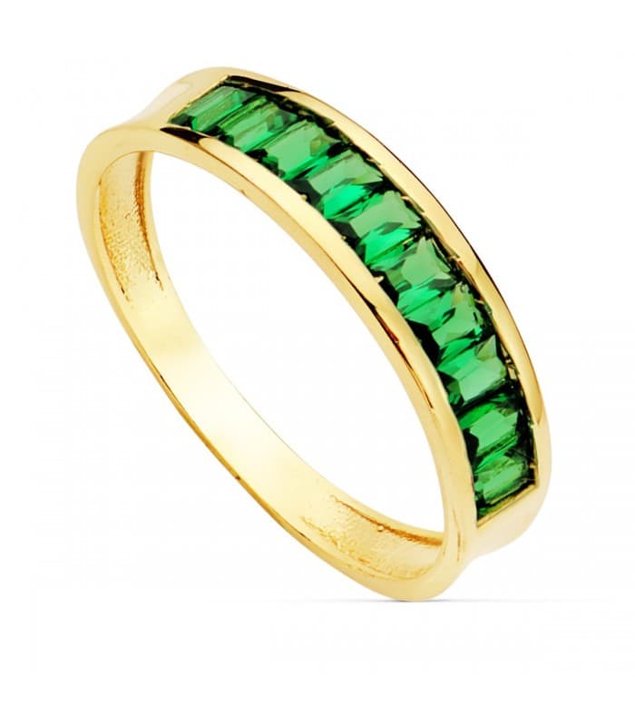Sortija mujer Fringe Verde Oro Amarillo 18K anillo piedras colores