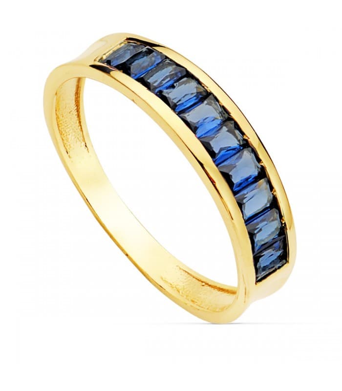 Sortija mujer Fringe Azul Oro Amarillo 18K anillo piedras de colores