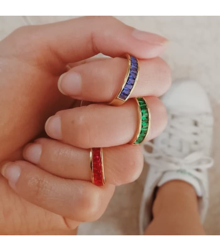 Sortija mujer Fringe Verde Oro Amarillo 18K anillo piedras colores