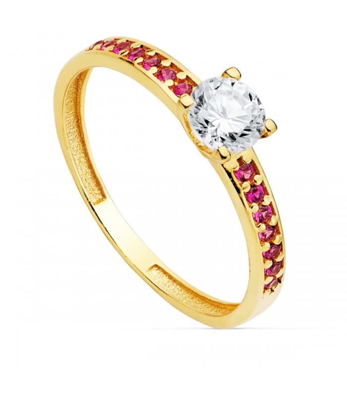 Solitario Florienze Oro Amarillo 18K Rosa fucsia joyeria online