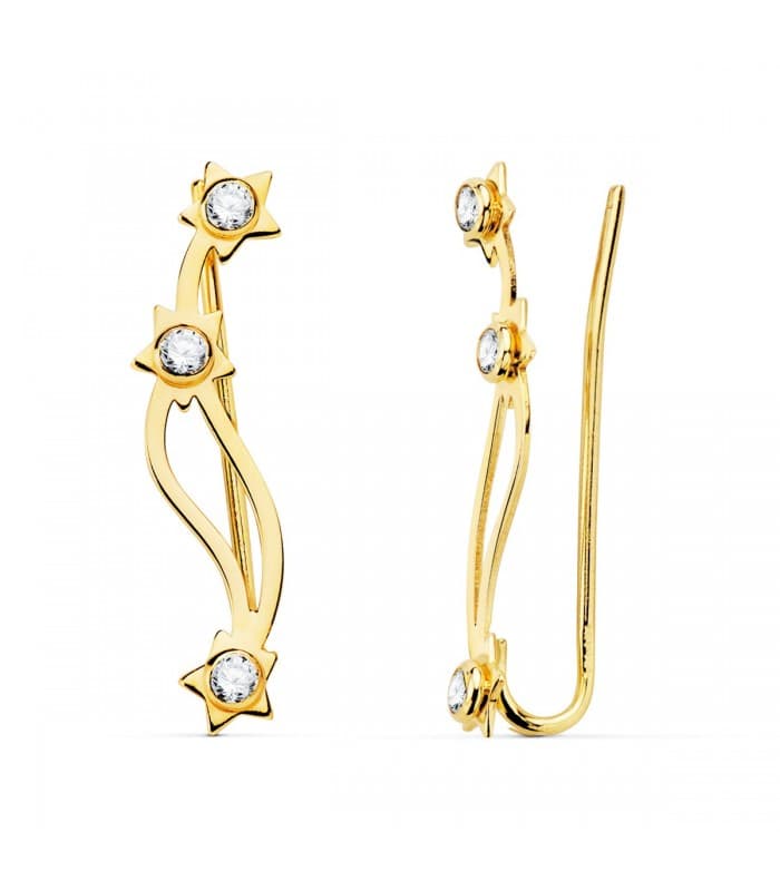 Orecchini lobo lunghi Costellazione oro 18 kt, modello rampicanti stelle con zirconi | Gioielli donna