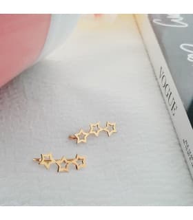 Orecchini lobo lunghi a forma di stelle, 14 x 5 mm Oro giallo 750