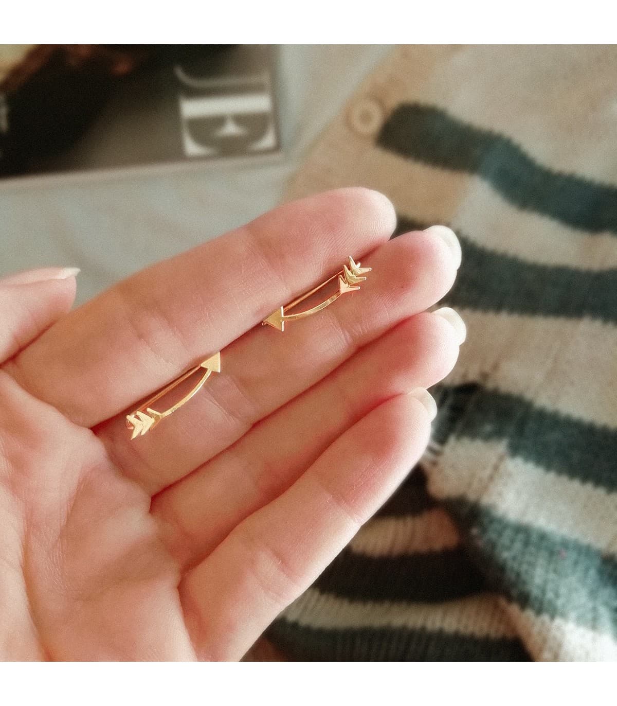 Paar Ohrklemmen in Pfeilform | Design Ear Climber, Ohrkletterer, Ohrmanschette - Ohrringe Gold 18K Damen