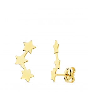 Orecchini lobo lunghi a forma di stelle, 13 mm Oro giallo 750 - Earjackett, orecchini rampicanti