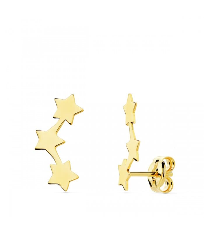 Orecchini lobo lunghi a forma di stelle, 13 mm Oro giallo 750 - Earjackett, orecchini rampicanti