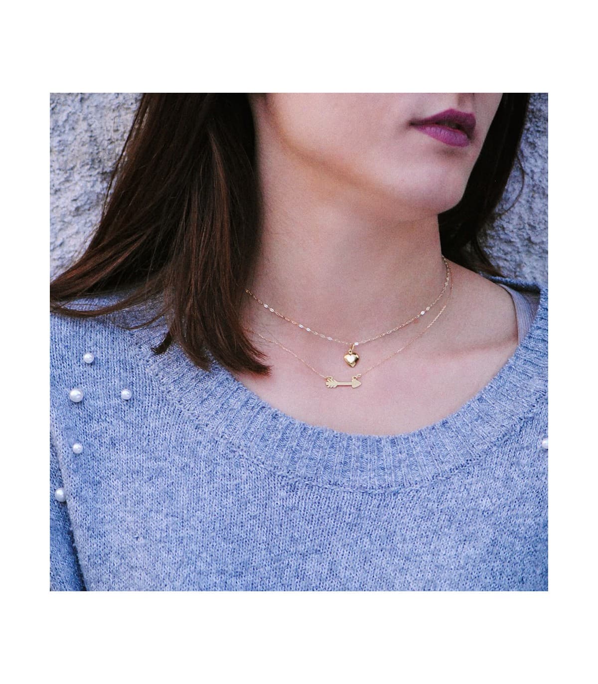 Collar flecha de cupido de oro amarillo 18 kilates