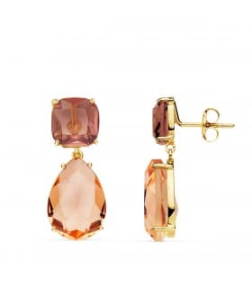 Pendientes Colorado Oro Amarillo 18K Piedras