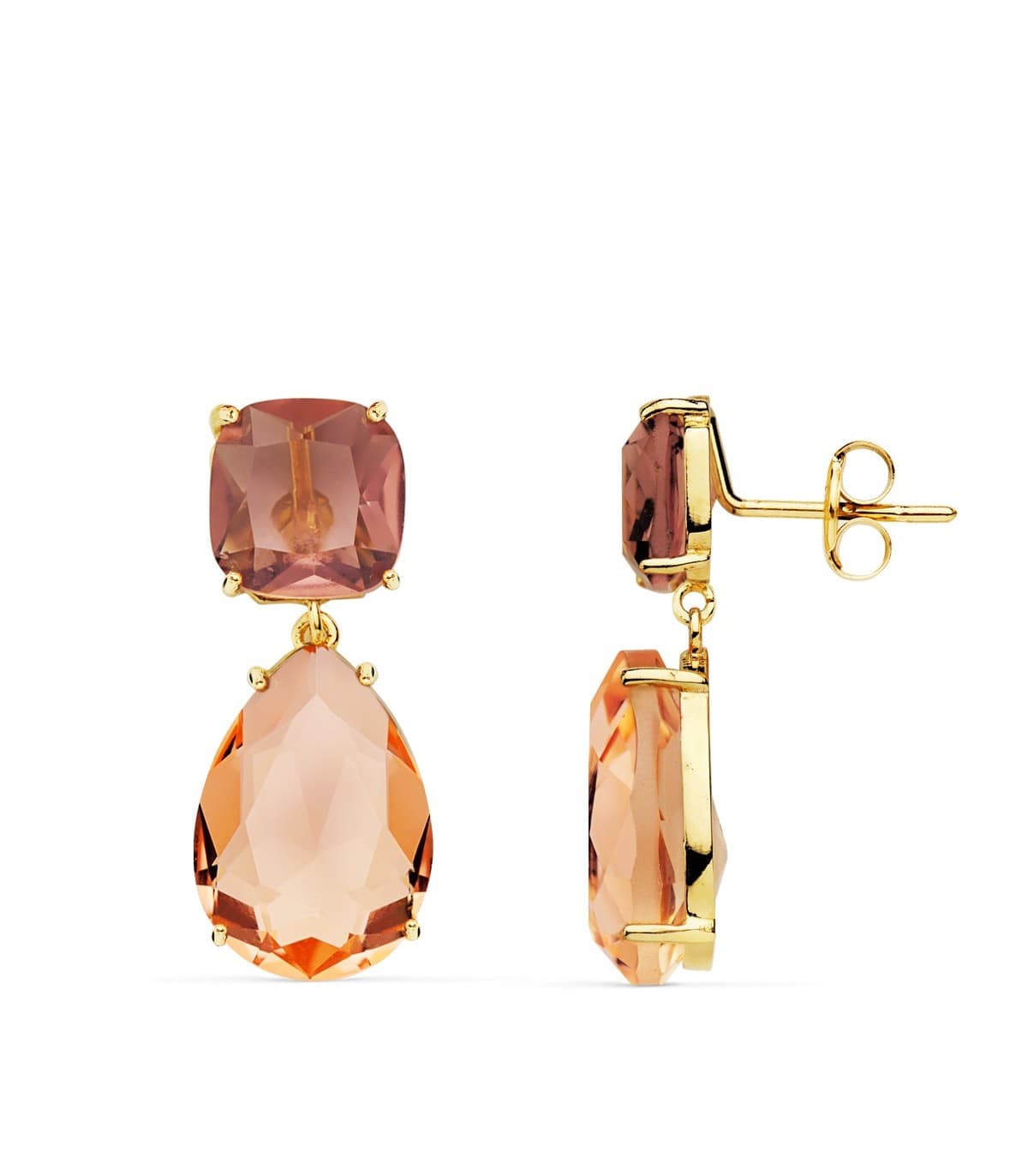 Pendientes Colorado Oro Amarillo 18K Piedras