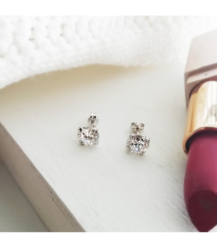 Pendientes mujer oro blanco dormilona circonita en garras