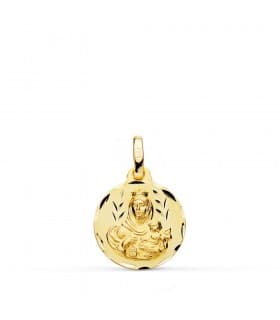 Scapulaire Vierge du Carmel et Sacré Coeur de Jésus Or 18 K 14 mm Sculptée