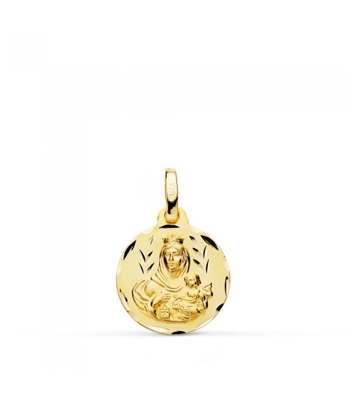 Escapulario V. Carmen / C. Jesús ORO AMARILLO 18K 14mm Tallado medalla religiosa