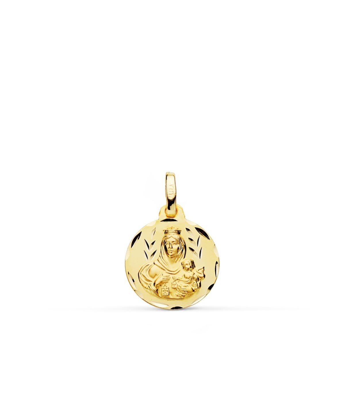 Escapulario V. Carmen / C. Jesús ORO AMARILLO 18K 14mm Tallado medalla religiosa