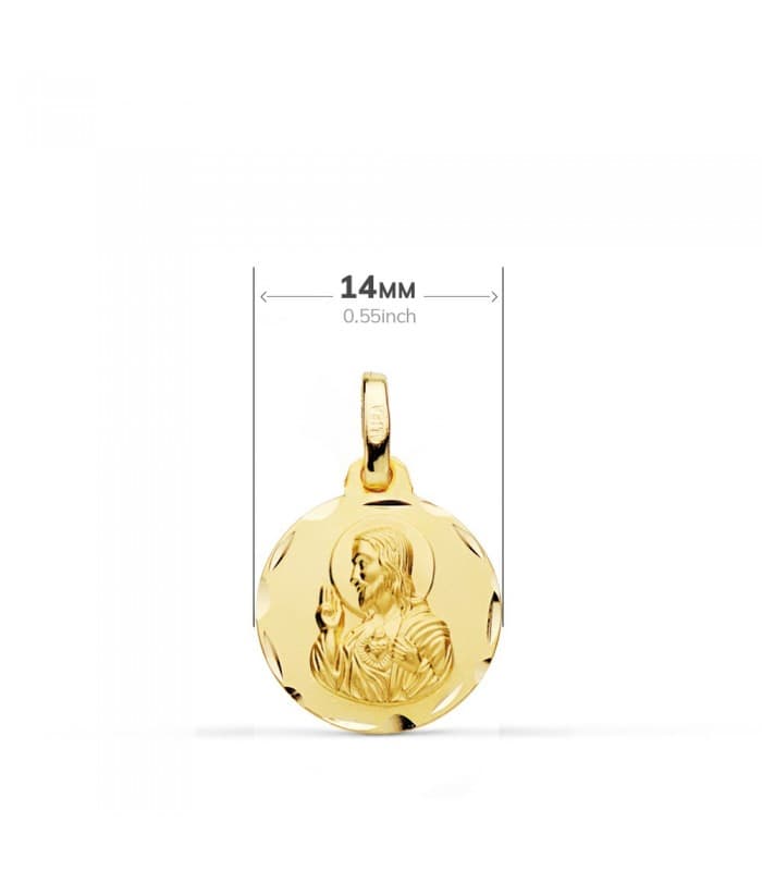 Escapulario V. Carmen / C. Jesús ORO AMARILLO 18K 14mm Tallado medalla religiosa