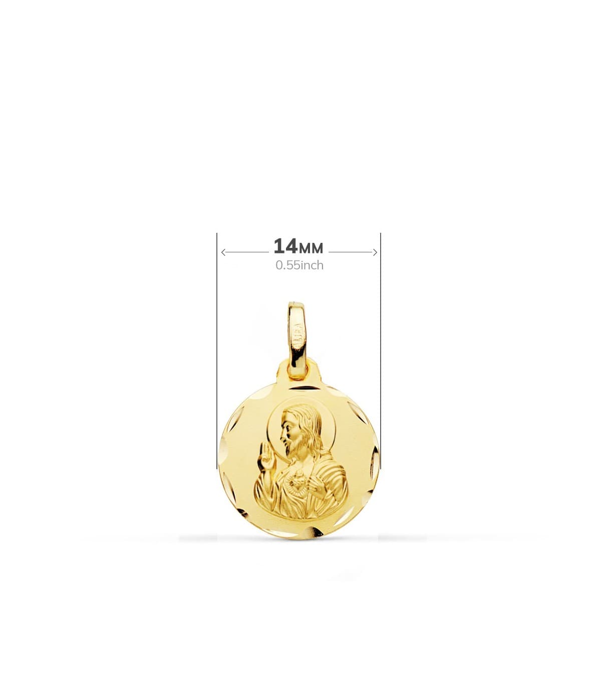 Escapulario V. Carmen / C. Jesús ORO AMARILLO 18K 14mm Tallado medalla religiosa
