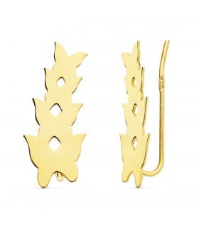Orecchini lobo lunghi oro 18 kt, modello rampicanti con quattro farfalle | Gioielli donna