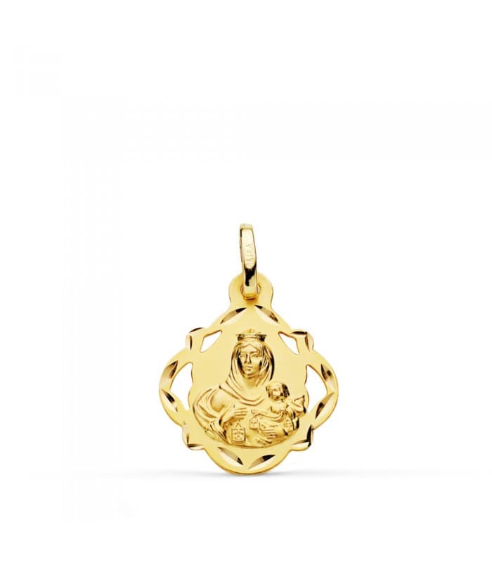 Scapulaire vierge du Carmel et Sacré Coeur Or 18K 20 mm Entourée