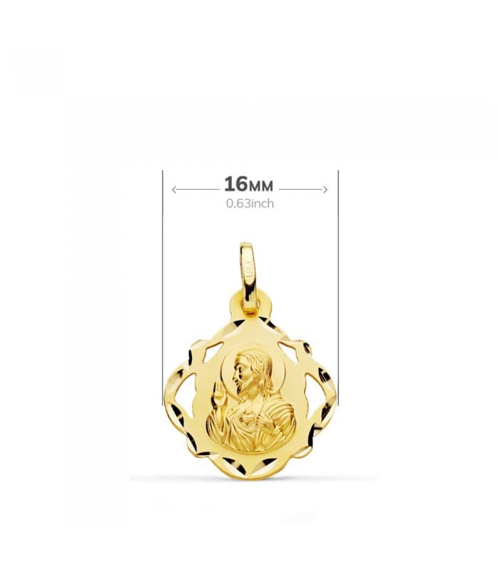 Scapulaire vierge du Carmel et Sacré Coeur Or 18K 20 mm Entourée