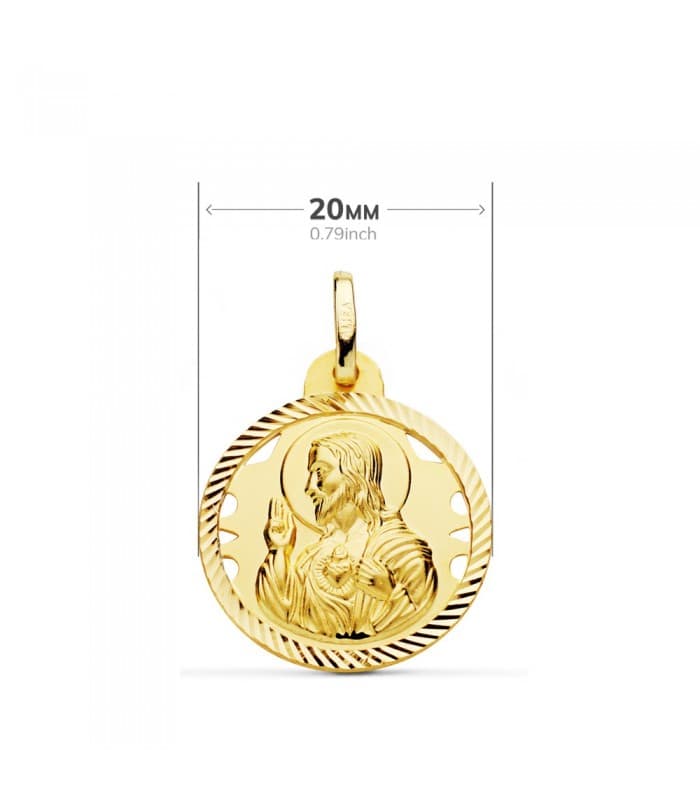 Scapulaire Vierge du Mont Carmel et Sacré Coeur Or 18 K 20mm Ajourée