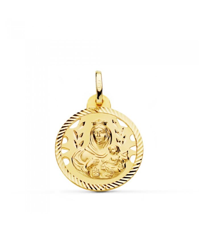 Scapulaire Vierge du Mont Carmel et Sacré Coeur Or 18 K 20mm Ajourée