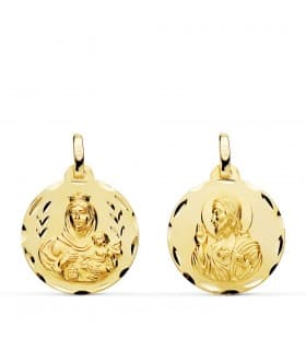 Medalla religiosa escapulario V. Carmen/Corazón de Jesús tallado  18 mm
