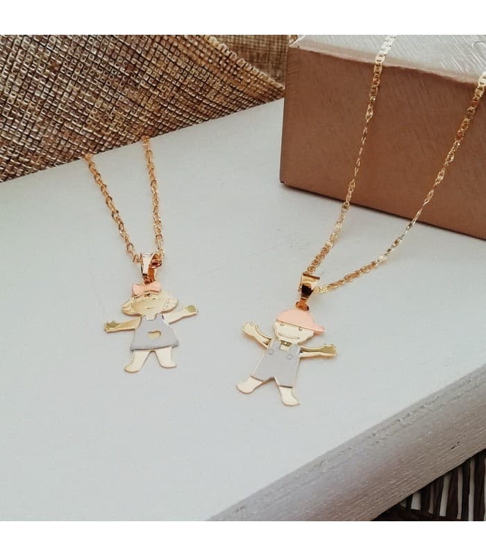 Ciondolo a forma di bambina in oro giallo, bianco e rosa 18kt, 19 mm - Girocollo donna
