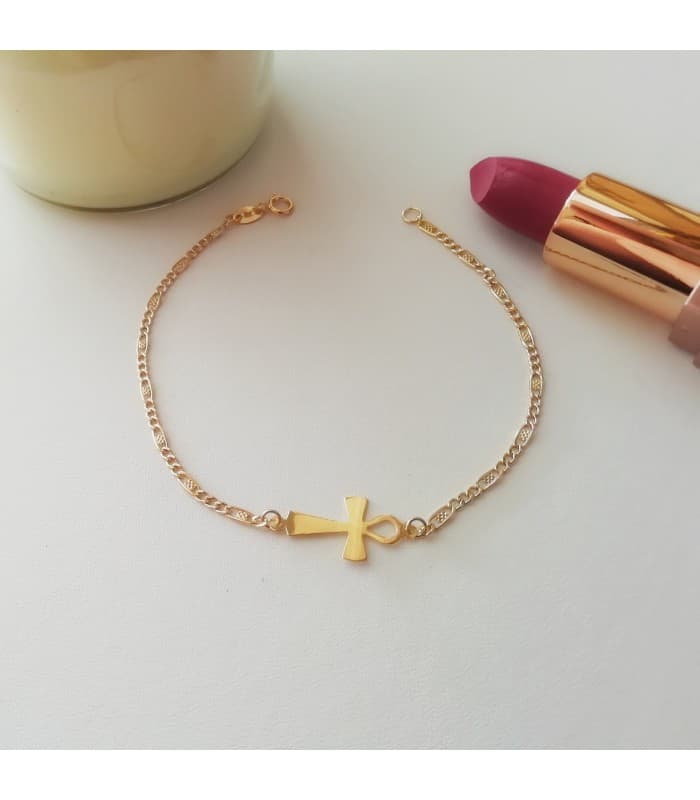 Pulsera oro 18 kilates tendencias joyeria mujer pulsera cruz de la vida