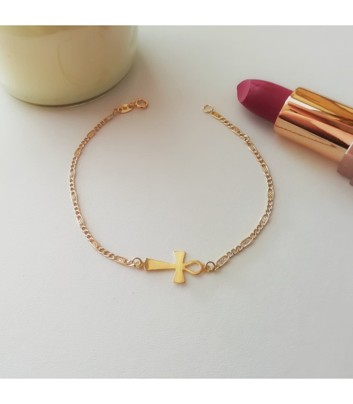 Pulsera oro 18 kilates tendencias joyeria mujer pulsera cruz de la vida