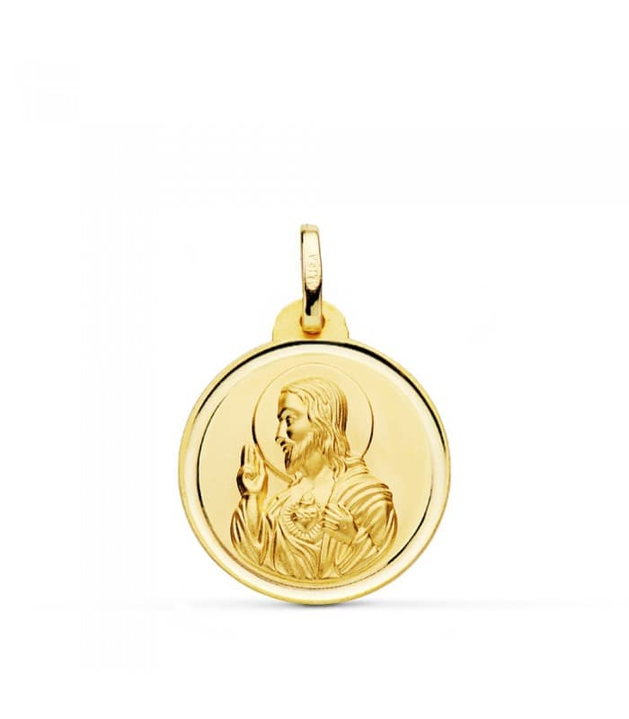 Medaglia Cuore di Gesù Oro 18Kt 20 mm Bordo lucido