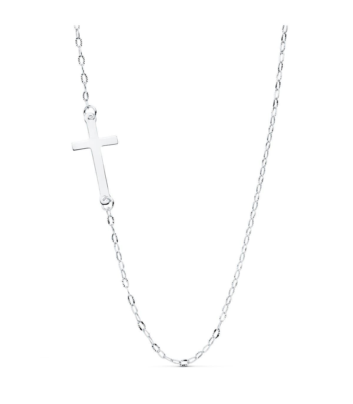 Gargantilla Mujer Cruz Oro blanco 18k