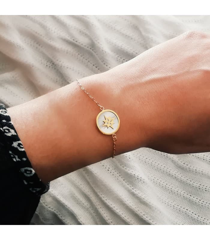Pulsera Mujer Oro 18K Rosa de los vientos Nácar