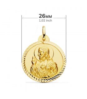 Escapulario Virgen Carmen y Corazón Jesús Medalla Oro 18k hélice 26 mm