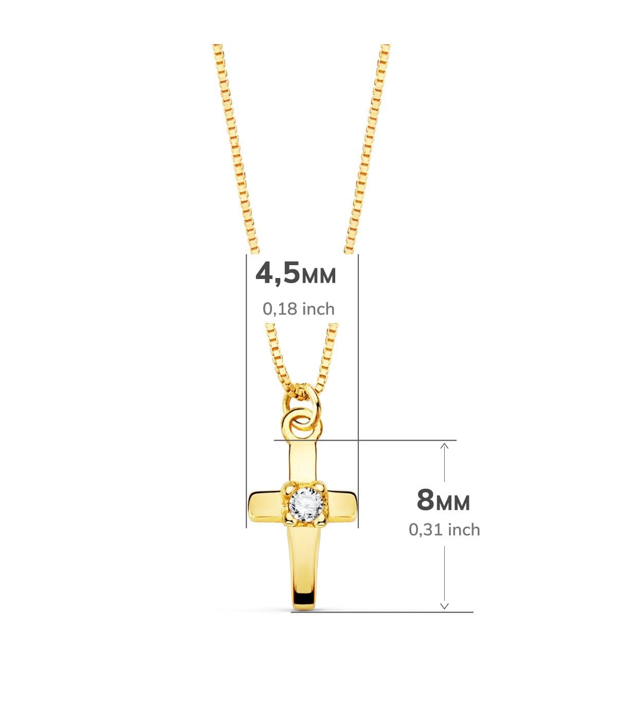 Collier Croix Or Jaune 18K Diamant 0.015 Ct.