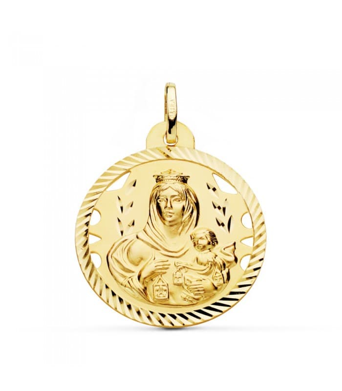 Escapulario V. del Carmen y Corazón de Jesús Oro 18k 26 mm Calados