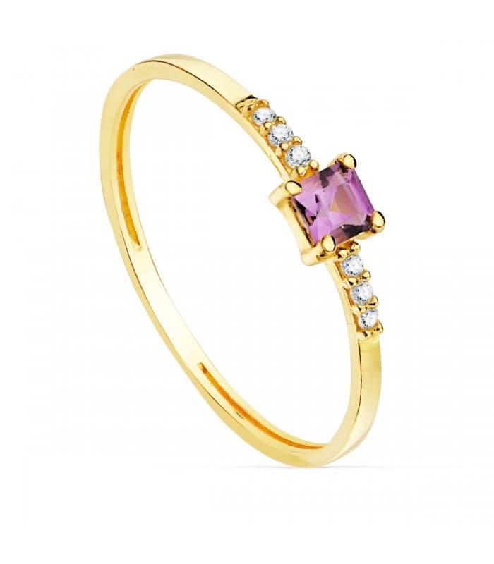 Anillo Streep Oro 18K Diamantes 0.030 Qts. Amatista