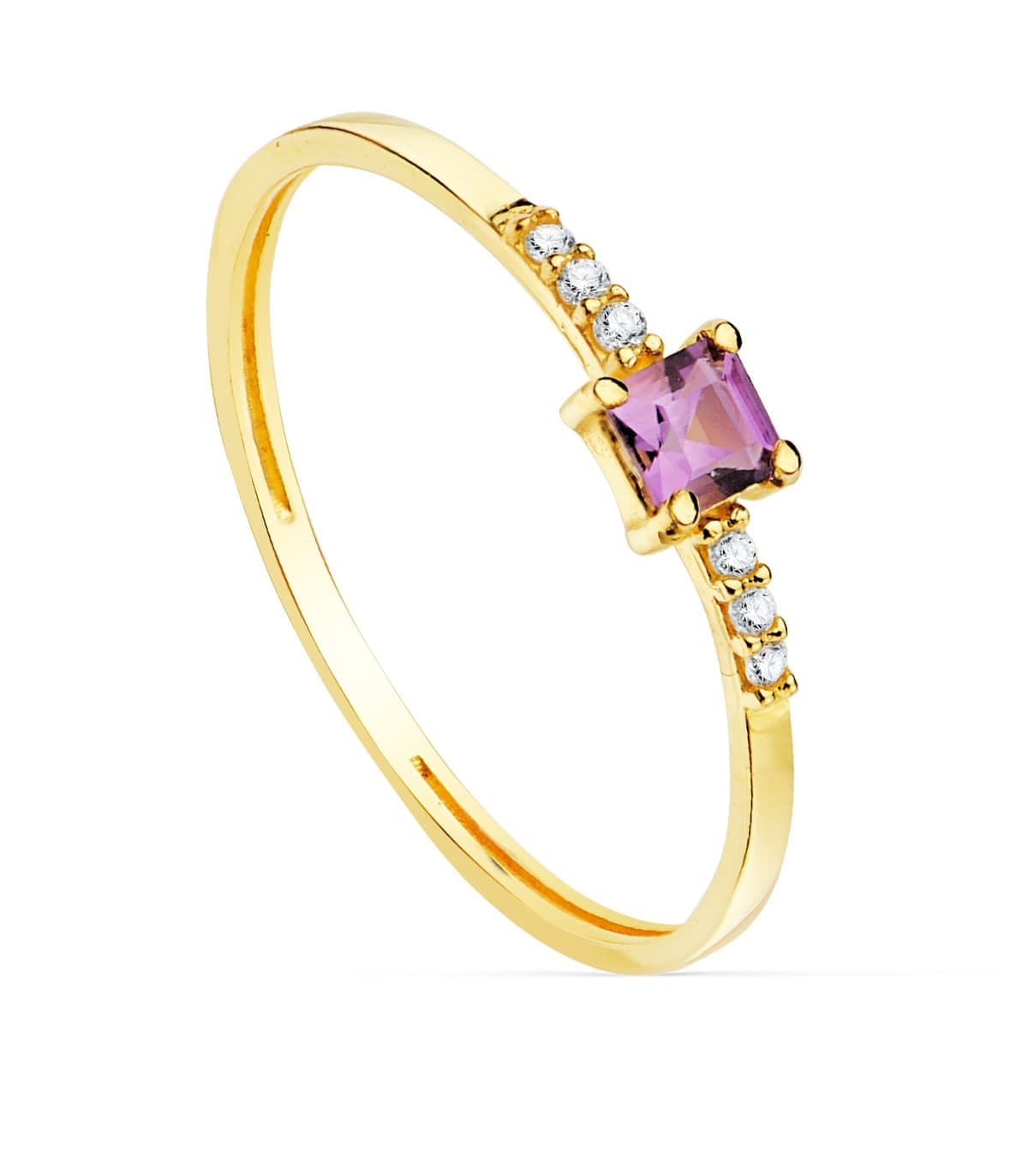 Anillo Streep Oro 18K Diamantes 0.030 Qts. Amatista
