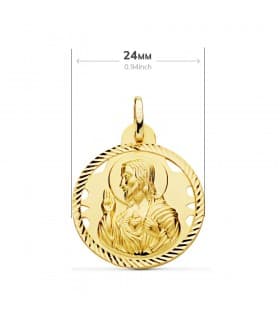 Escapulario V. del Carmen y Corazón de Jesús Oro 18k 24 mm Hélice