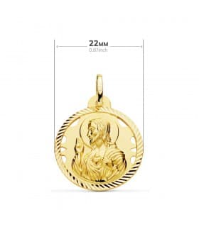 Escapulario V. del Carmen y Corazón de Jesús Oro 18k 22 mm Hélice