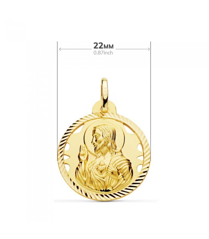 Escapulario V. del Carmen y Corazón de Jesús Oro 18k 22 mm Hélice