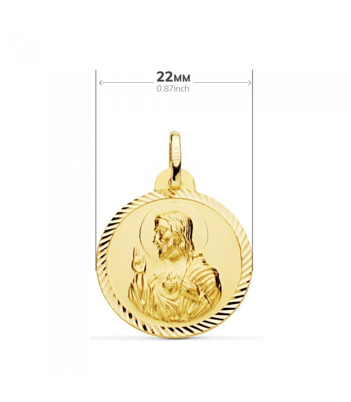 Escapulario Virgen Carmen y Corazón Jesús Medalla Oro 18k hélice 22 mm