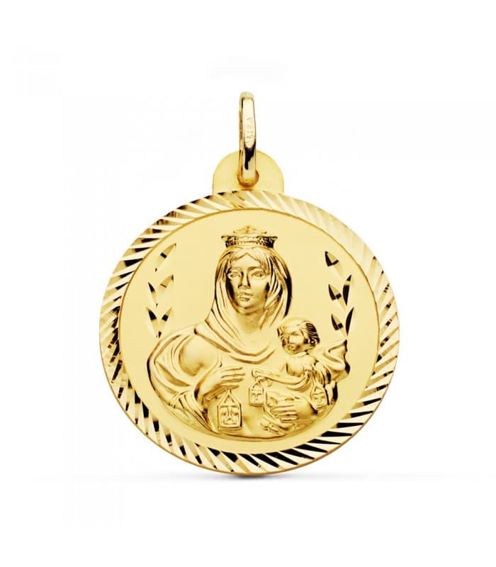 Escapulario Virgen Carmen y Corazón Jesús Medalla Oro 18k hélice 28 mm