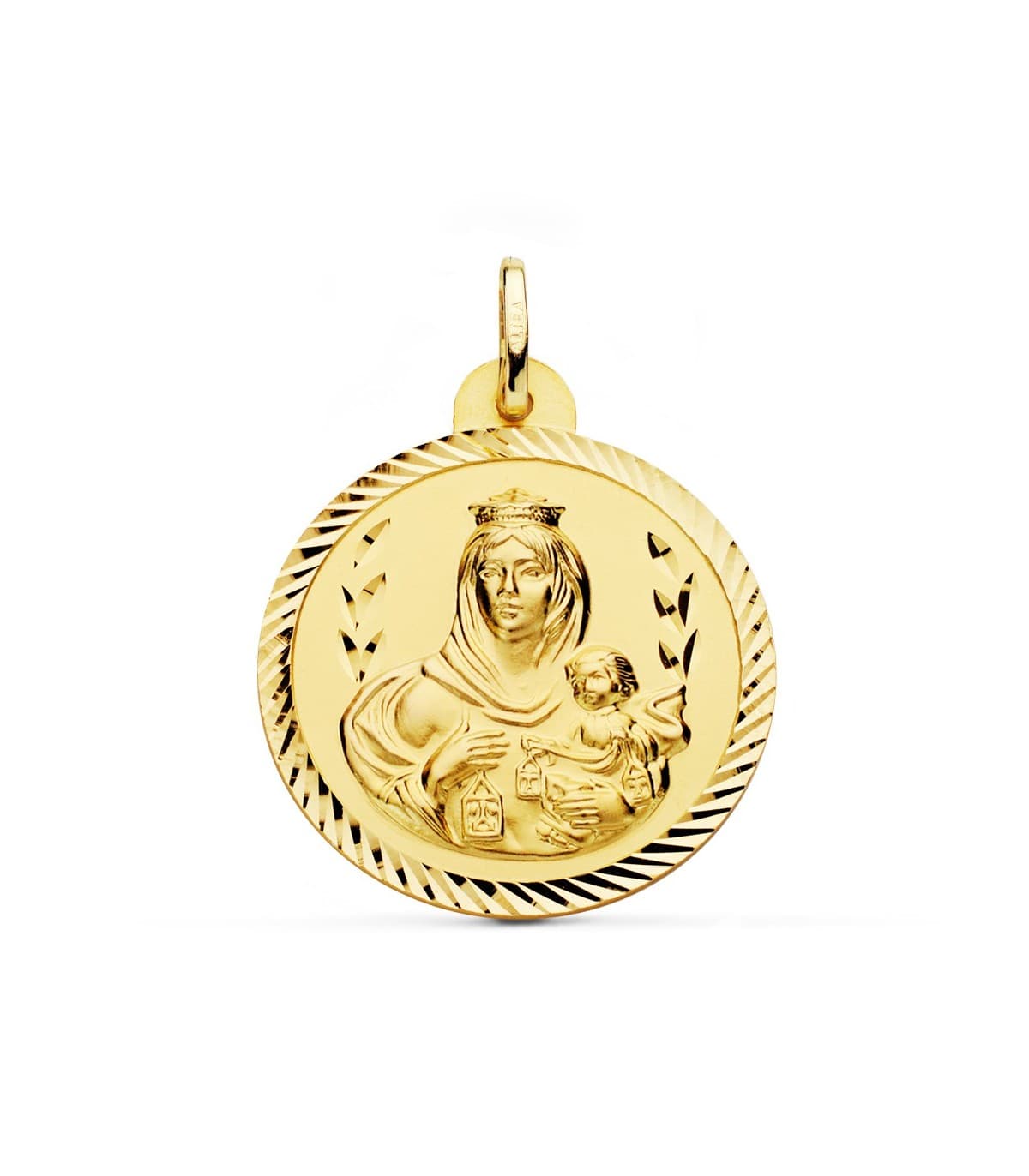 Escapulario Virgen Carmen y Corazón Jesús Medalla Oro 18k hélice 28 mm