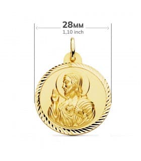 Escapulario Virgen Carmen y Corazón Jesús Medalla Oro 18k hélice 28 mm